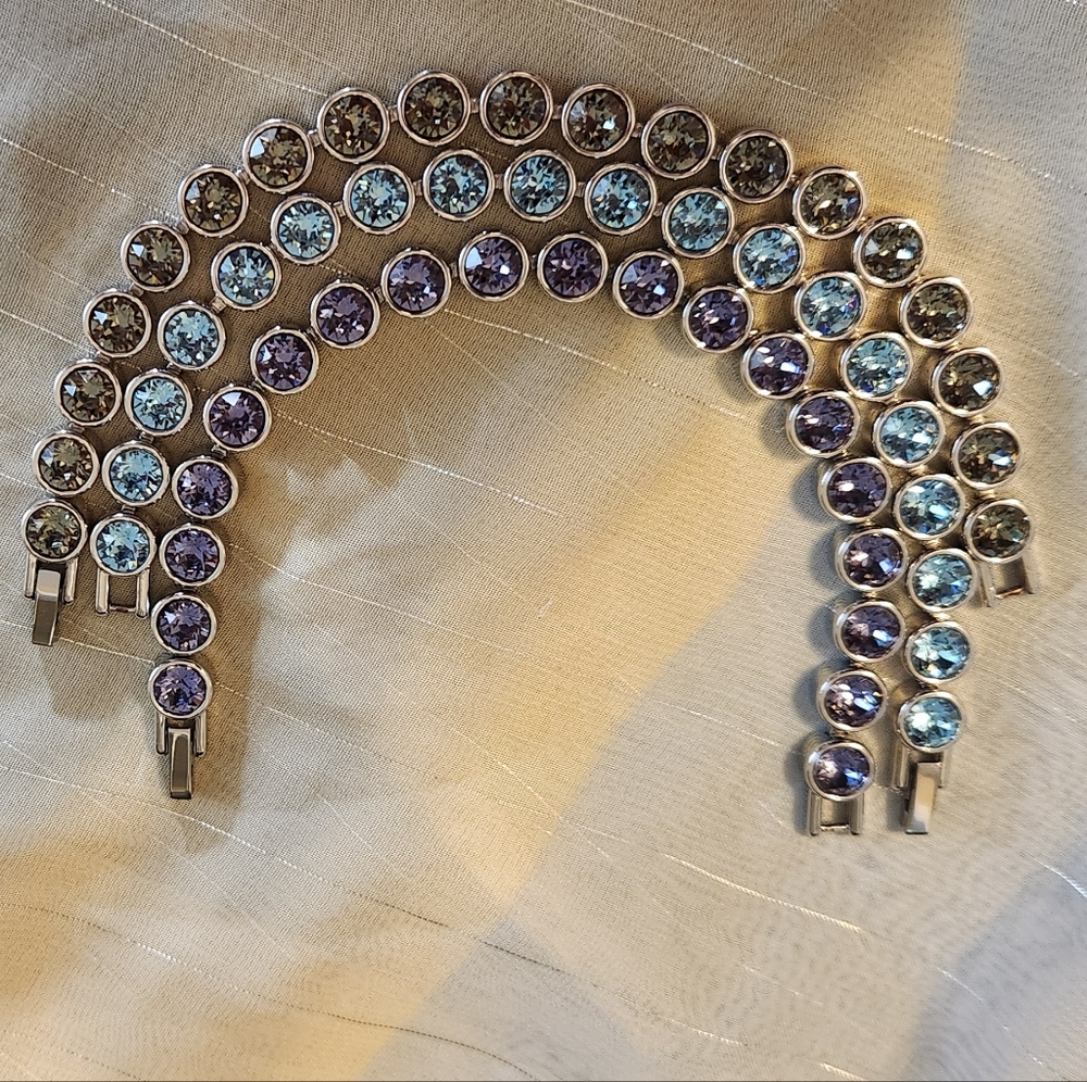 Authentic Touchstone SS Bracelet W/purple/pinks Swarovski Stones, Sz 7 - Picture 3 of 8